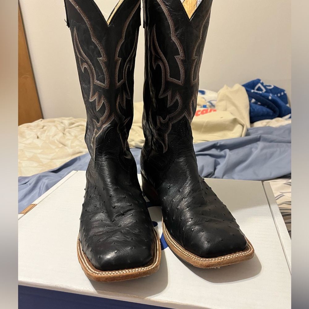 Anderson Bean Black Ostrich Cowboy Boots
